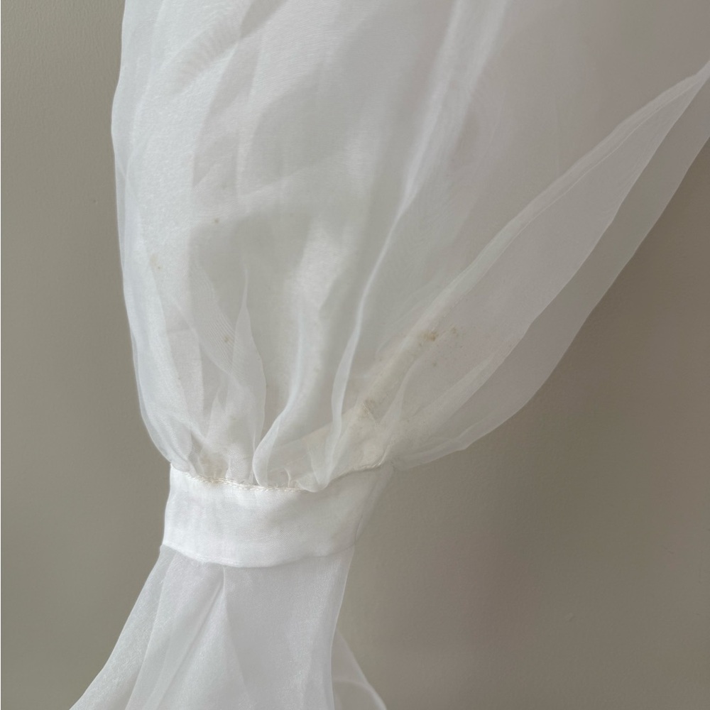 Ashro Sheer White sheer Blouse peplum with Puff Sleeves - Picture 3 of 6